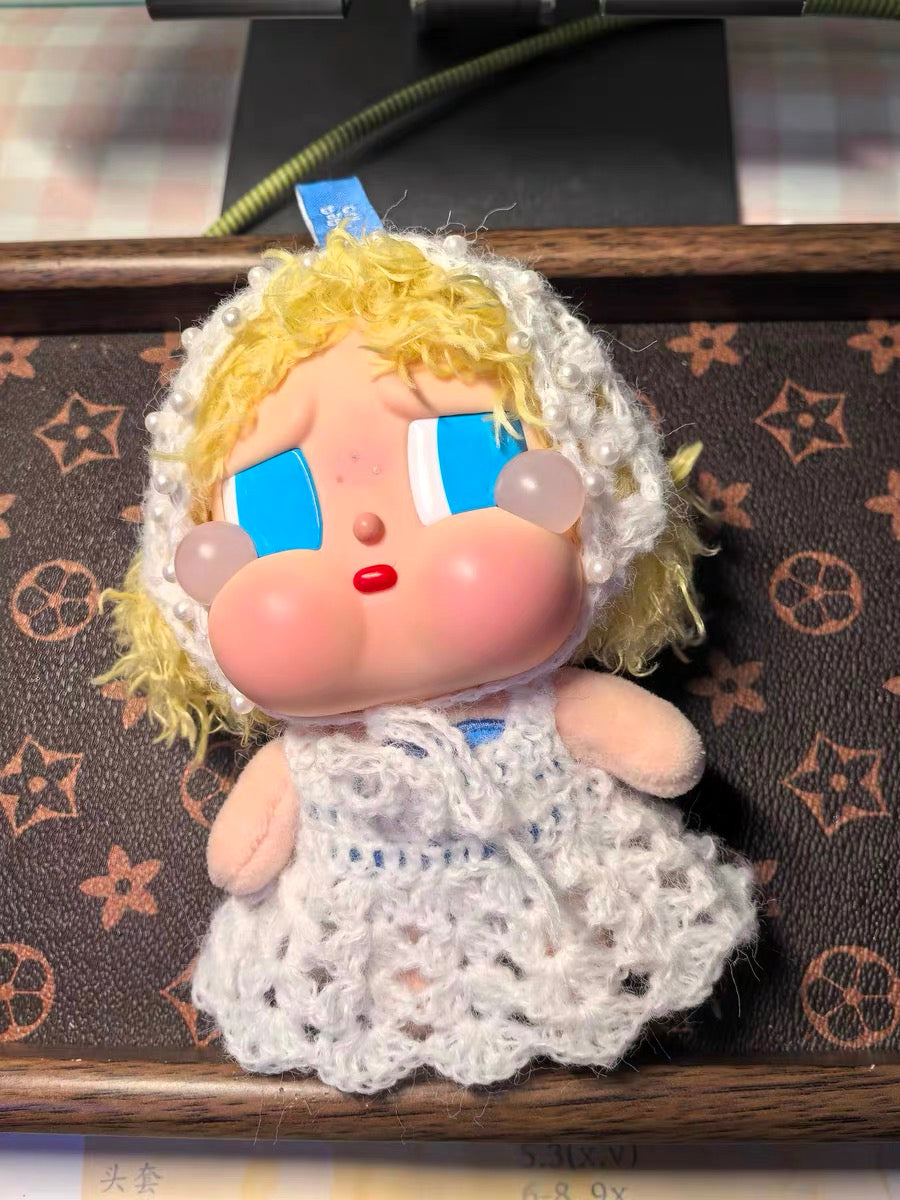Handmade Pearl-Trimmed Crochet Bonnet & Top Set for Mini Dolls (Doll Not Included)