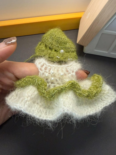 Handmade Green & White Crochet Hooded Dress for Dolls – Pearl Beaded M – TinyDoll