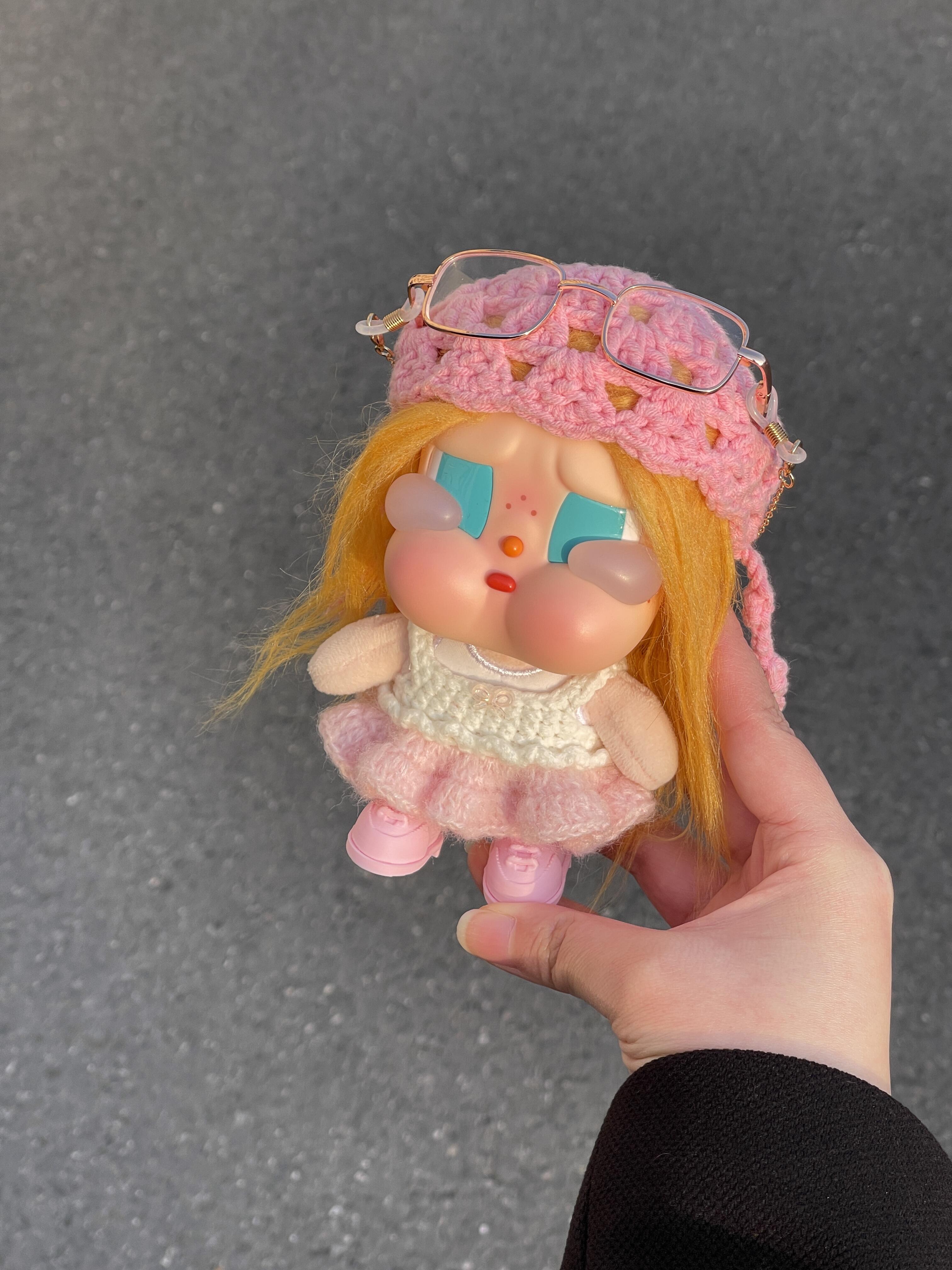 Handmade Crochet Jellyfish Hat & Knit Outfit Set for Mini Dolls (Doll Not Included)