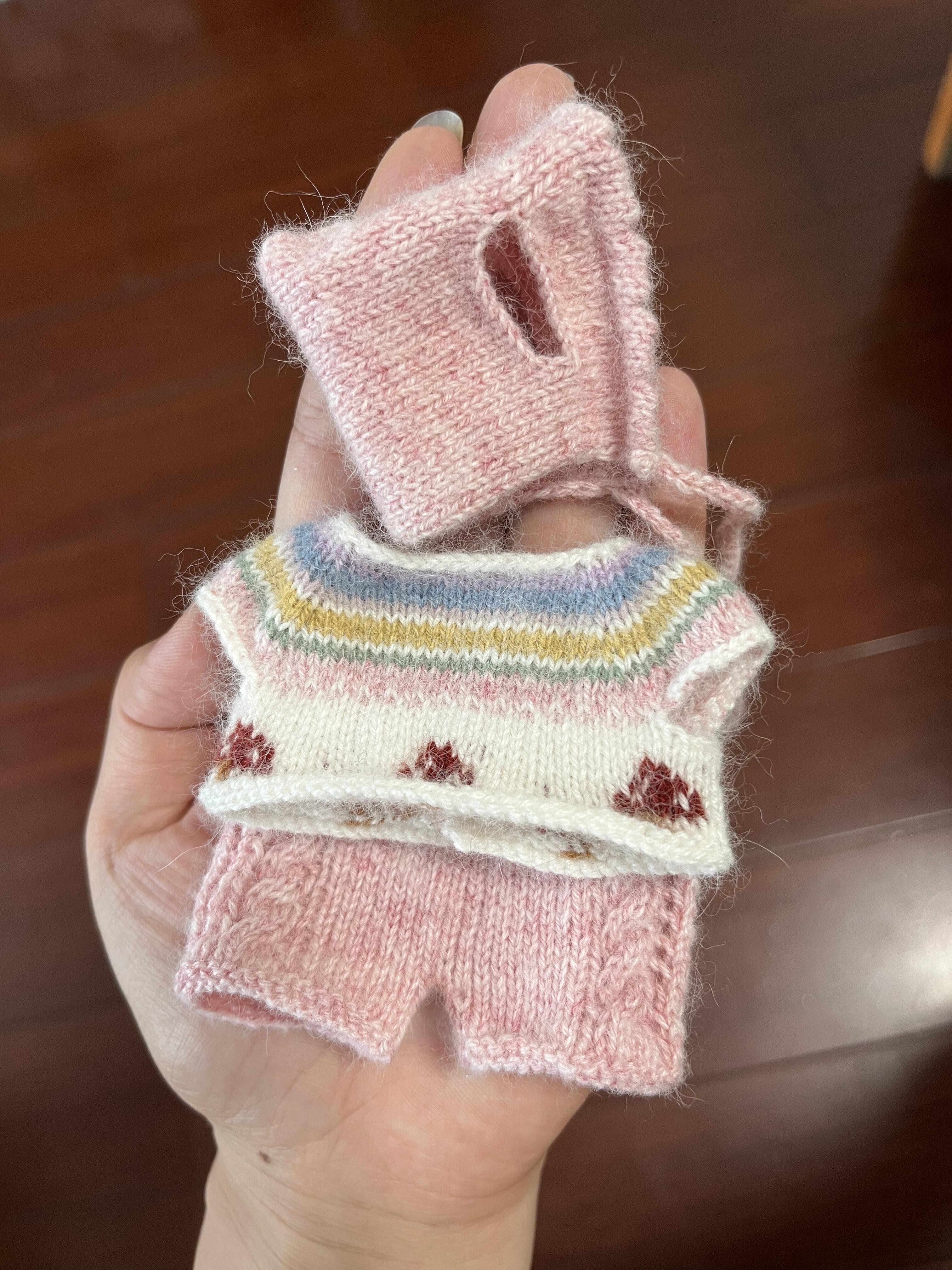 Hand-Knitted Bear in Pastel Rainbow Outfit & Bonnet | Handmade Cottagecore Plushie | 10–16cm Collectible Knit Teddy