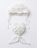 Handmade Crochet Mermaid Doll Outfit 2-Piece Set | 15cm Doll Clothes | Pearl & Shell Tail with Lace Hood
