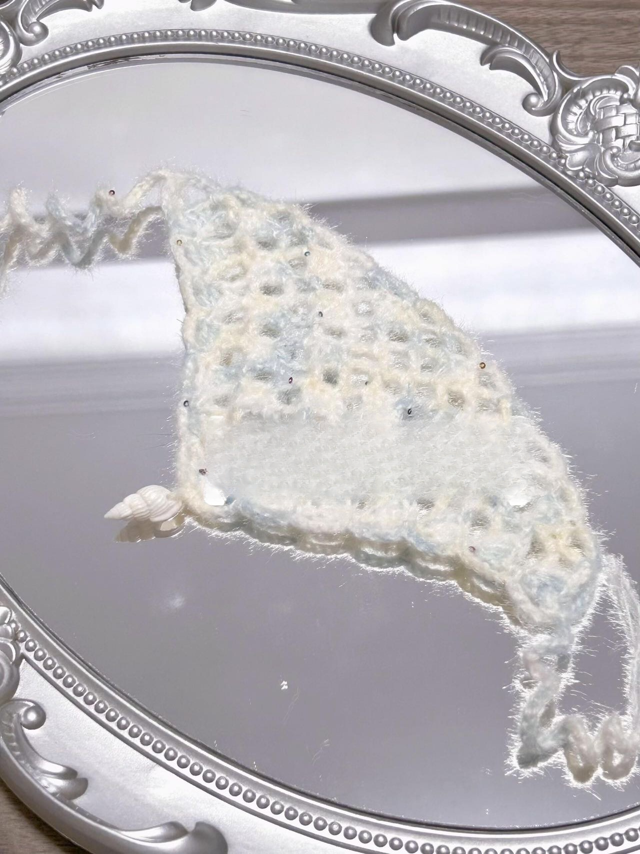 Handmade Crochet Blue Doll Dress | 15cm Doll Clothes | Pearl Bow Tulle Dress