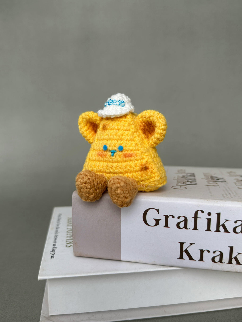 Handmade Crochet Cheese Amigurumi with Removable Hat — Small Desk Plush