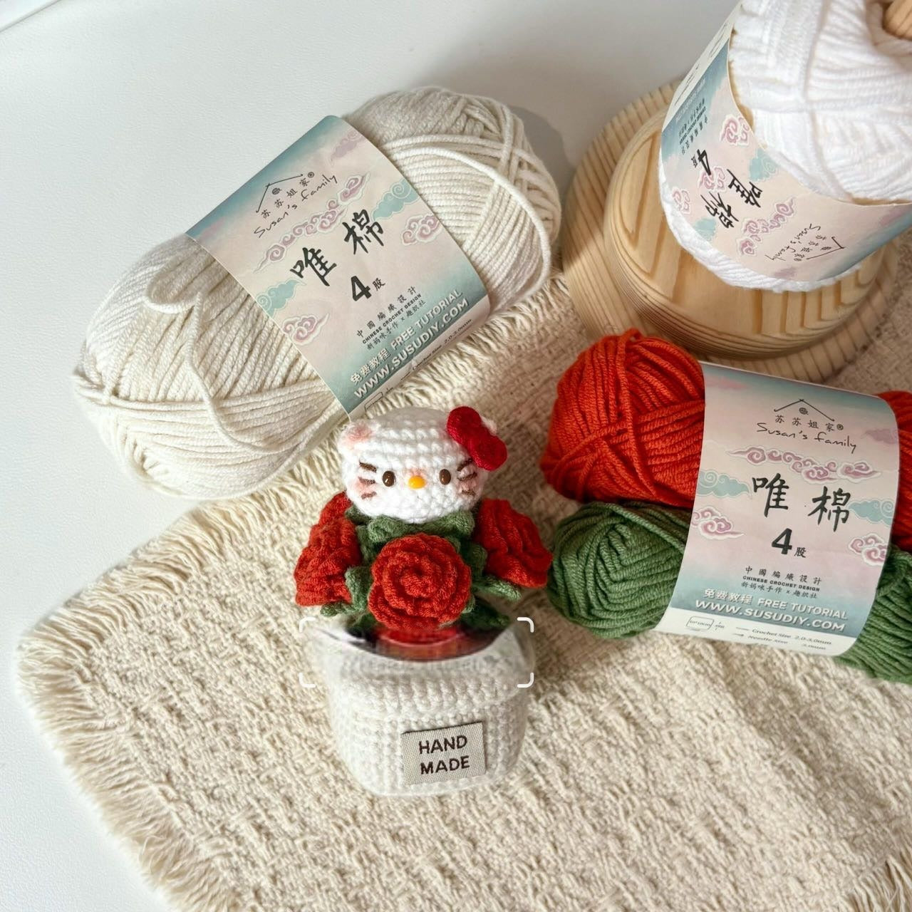 Crochet Red Rose Potted Arrangement | Hand-Crocheted Flowers That Never Wilt