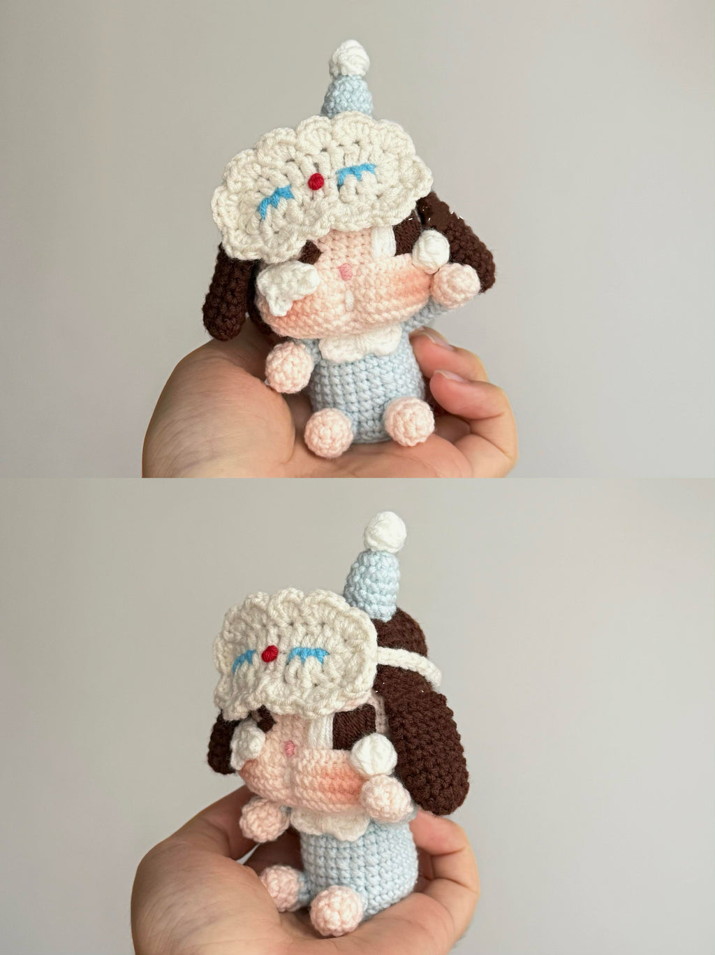 Handmade Crochet Sleepy Cap Girl Doll | Cloud Hat Amigurumi Plushie | Kawaii Knit Doll Keychain