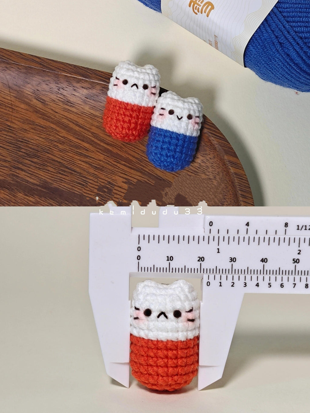 Handmade Crochet Cat Pill Box | Cute Kitty Mini Storage Container | Portable Pill/Jewelry Case (Blue/Orange)