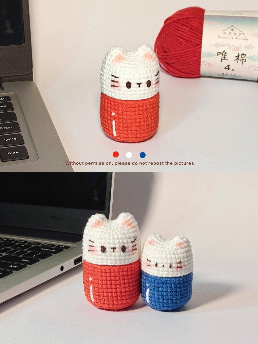 Handmade Crochet Cat Pill Box | Cute Kitty Mini Storage Container | Portable Pill/Jewelry Case (Blue/Orange)