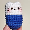 Handmade Crochet Cat Pill Box | Cute Kitty Mini Storage Container | Portable Pill/Jewelry Case (Blue/Orange)