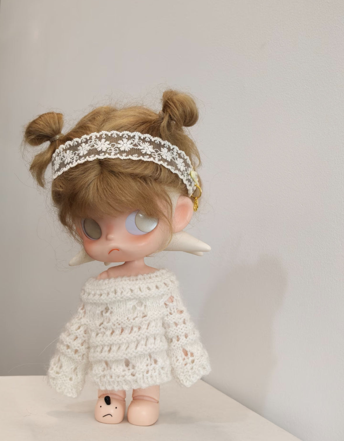 Handmade Crochet Lace Doll Sweater | Fits BJD/Blythe-Size Dolls | Cream White Vintage Knit Sweater