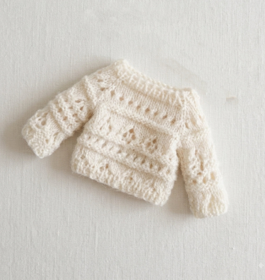Handmade Crochet Lace Doll Sweater | Fits BJD/Blythe-Size Dolls | Cream White Vintage Knit Sweater
