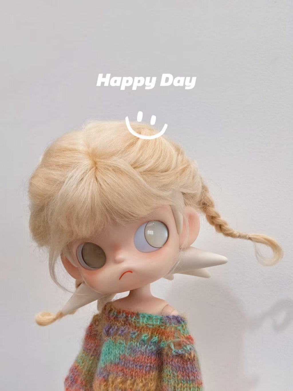 Handmade Crochet Rainbow Mohair Doll Sweater | Pastel Marled Knit Sweater for BJD/Blythe Dolls