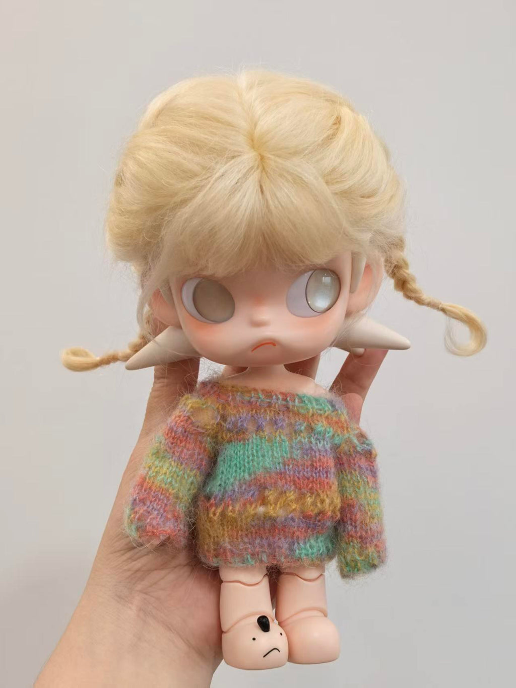 Handmade Crochet Rainbow Mohair Doll Sweater | Pastel Marled Knit Sweater for BJD/Blythe Dolls