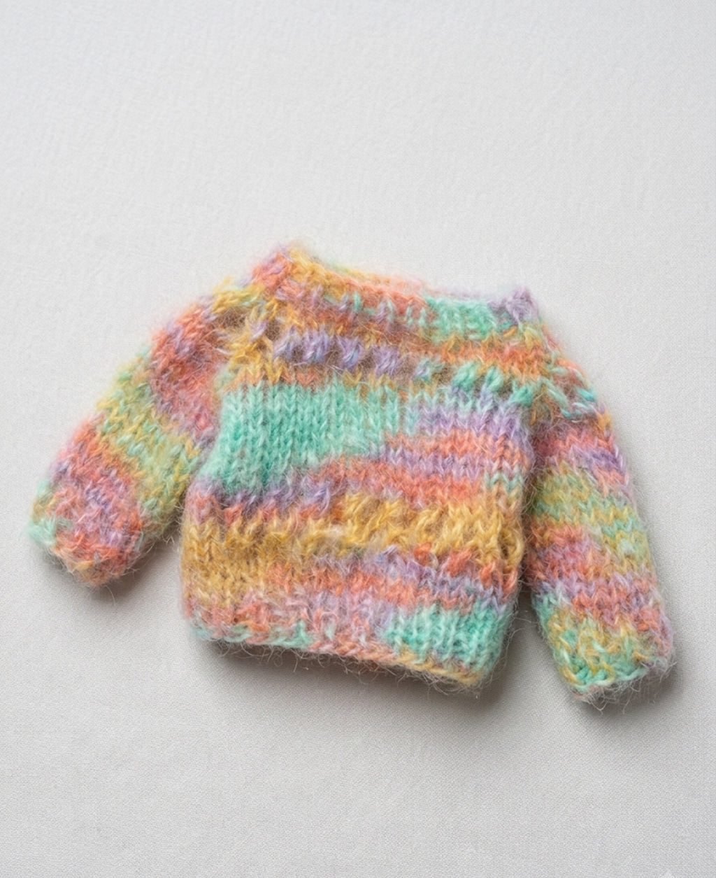 Handmade Crochet Rainbow Mohair Doll Sweater | Pastel Marled Knit Sweater for BJD/Blythe Dolls