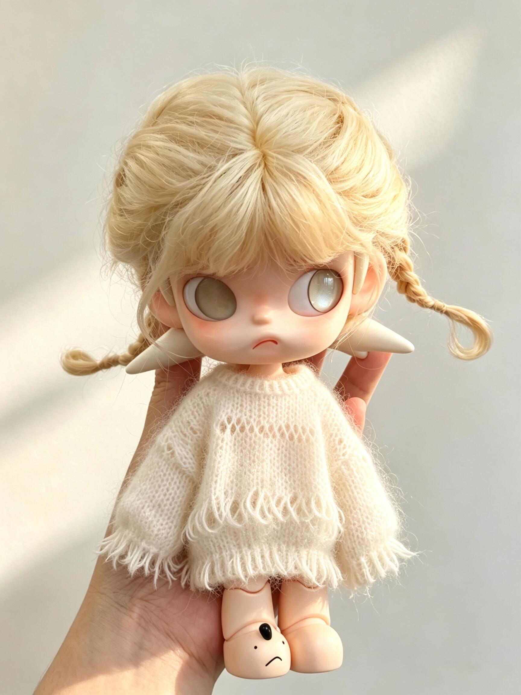 Handmade Crochet Fringe Mohair Doll Sweater | Cream Tassel Hem Knit Sweater for BJD/Blythe Dolls