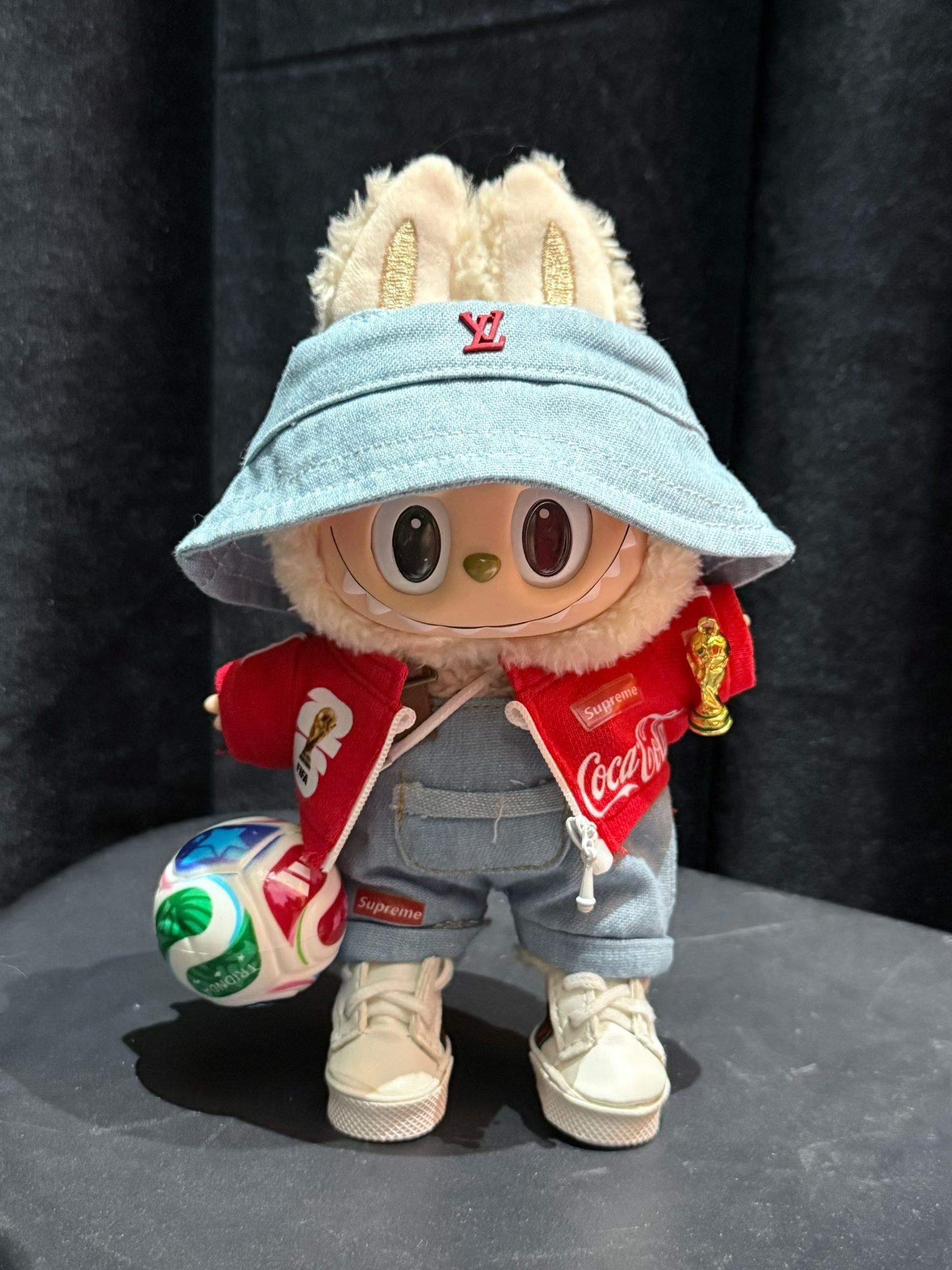 World Cup Style 17cm Doll Clothes Set - 4-Piece Soccer Outfit with Jersey, Cap, Shorts & Ball Bag for designer toy & art toy doll