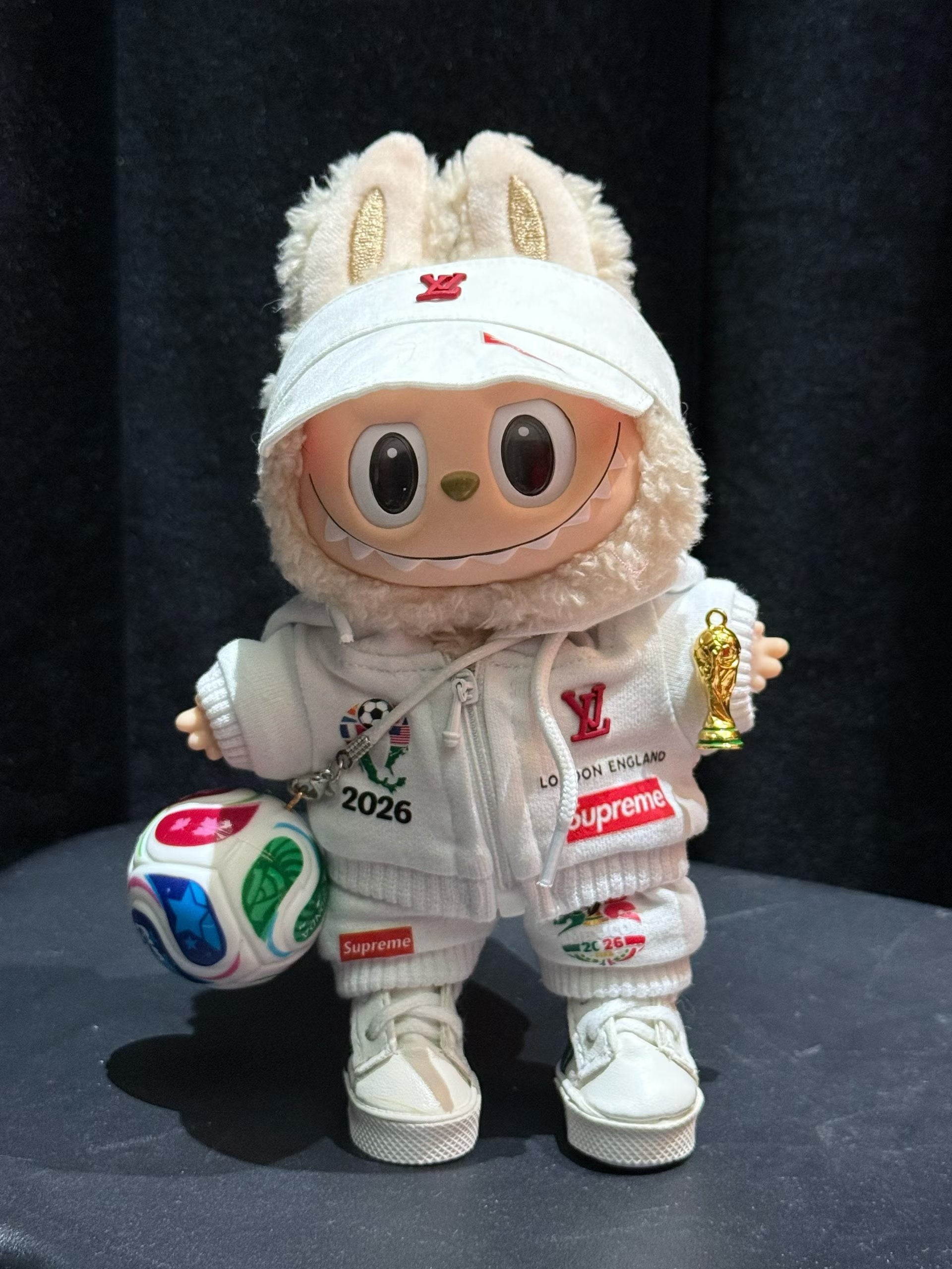 World Cup Style 17cm Doll Clothes Set - 4-Piece Soccer Outfit with Jersey, Cap, Shorts & Ball Bag for designer toy & art toy doll