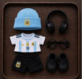 17cm Doll Clothes Set - Argentina Soccer Jersey Outfit with Headset, Glasses, Beanie, Shirt, Shorts & Shoes | Fits art doll