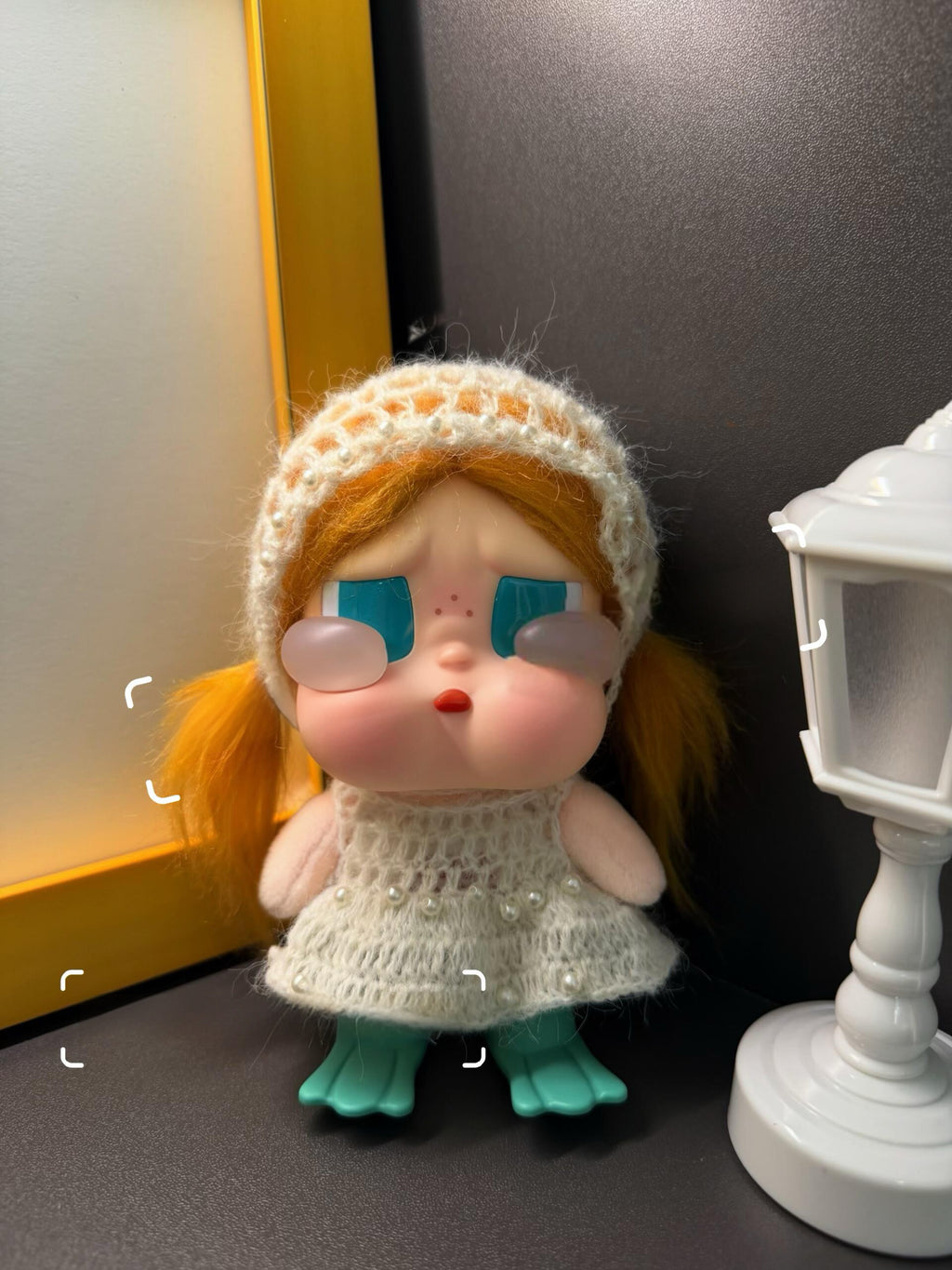 Handmade Crochet Doll Clothes 2-Piece Set for Pop Mart Crybaby Vinyl Plush Pendant, Cute Knit Dress & Hairpin Accessories (DOLL NOT INCLUDED), Red & Teal